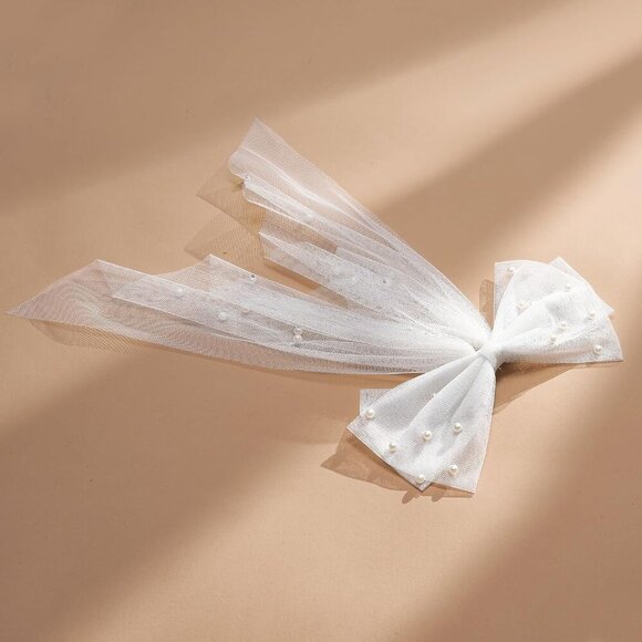 🆕Women White Clip Bachelorette Party Decorations Pearl Bow Accessories - Picture 8 of 9